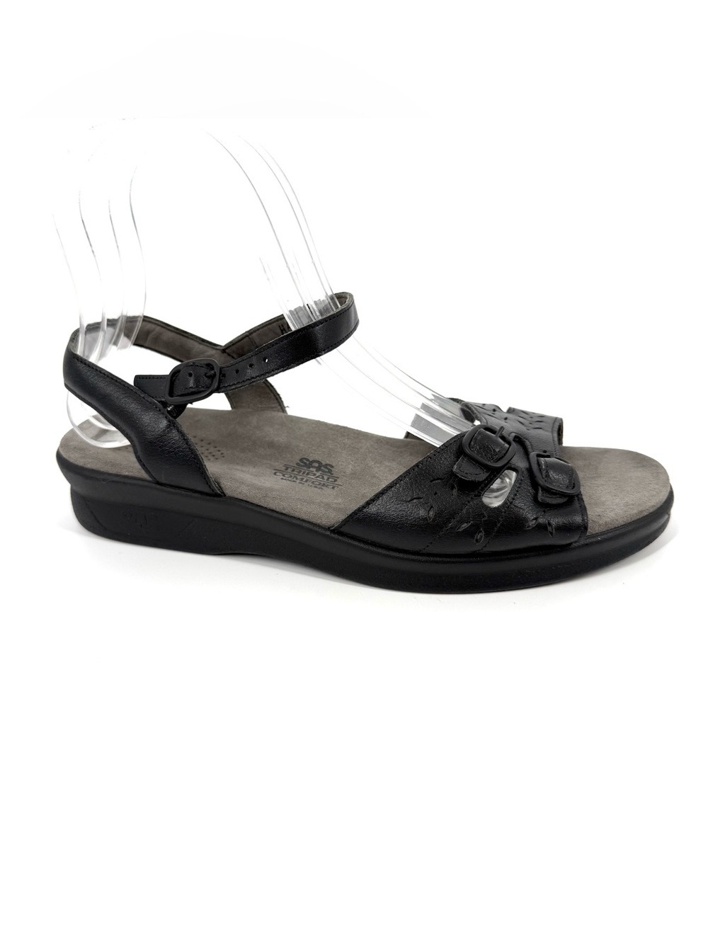 SAS Duo Buckle Sandals Womens Size 9 WW Black Leather Adjustable Strap Comfort
